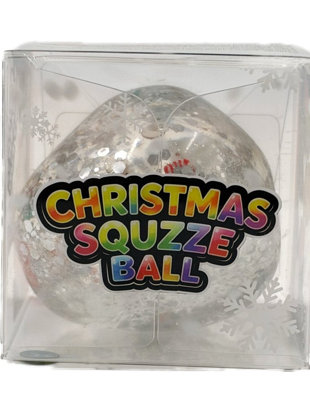 Christmas Squeeze Ball Holiday Stress Relief Fidget Toy Silver Glitter Confetti